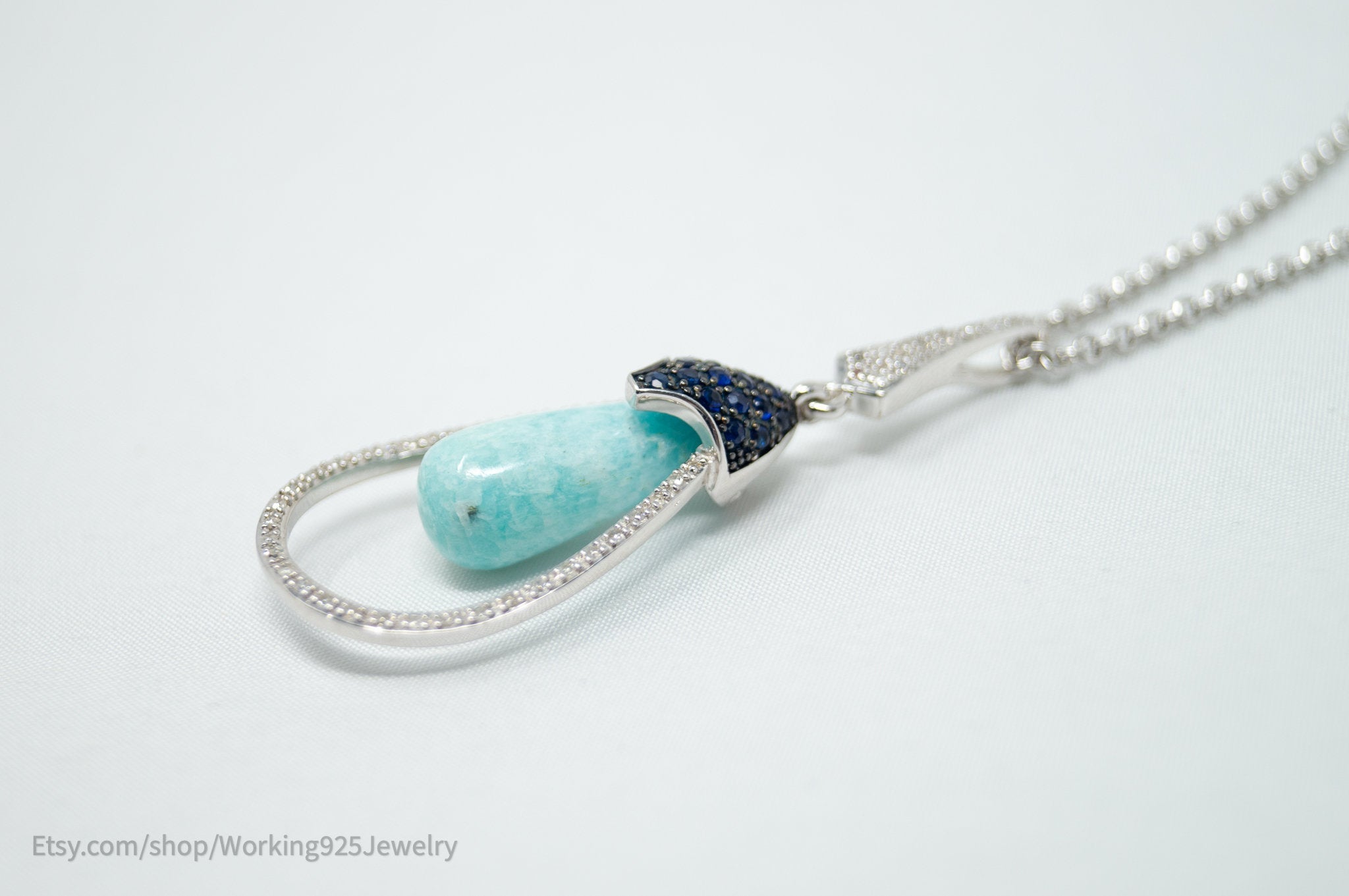 Vtg Designer RPG Ocean Blue Larimar Sapphire Diamond Sterling Silver Necklace | Jewelry > Necklaces > Pendants | Wiccan Center