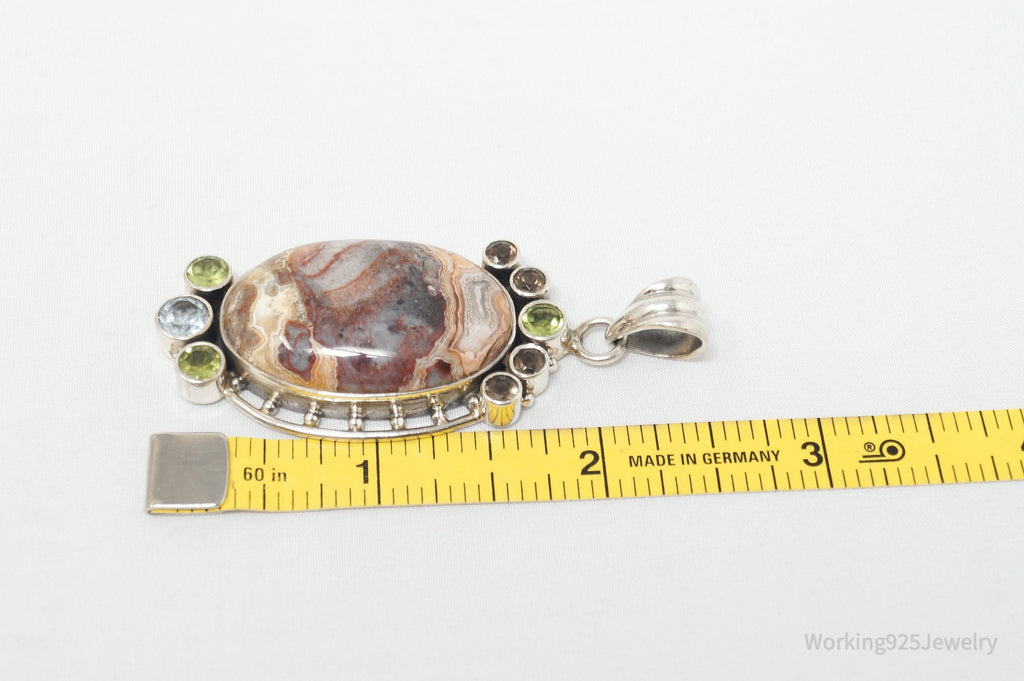 Vintage Large Brown Crazy Lace Agate Peridot Sterling Silver Necklace Pendant | Jewelry > Necklaces > Pendants | Wiccan Center