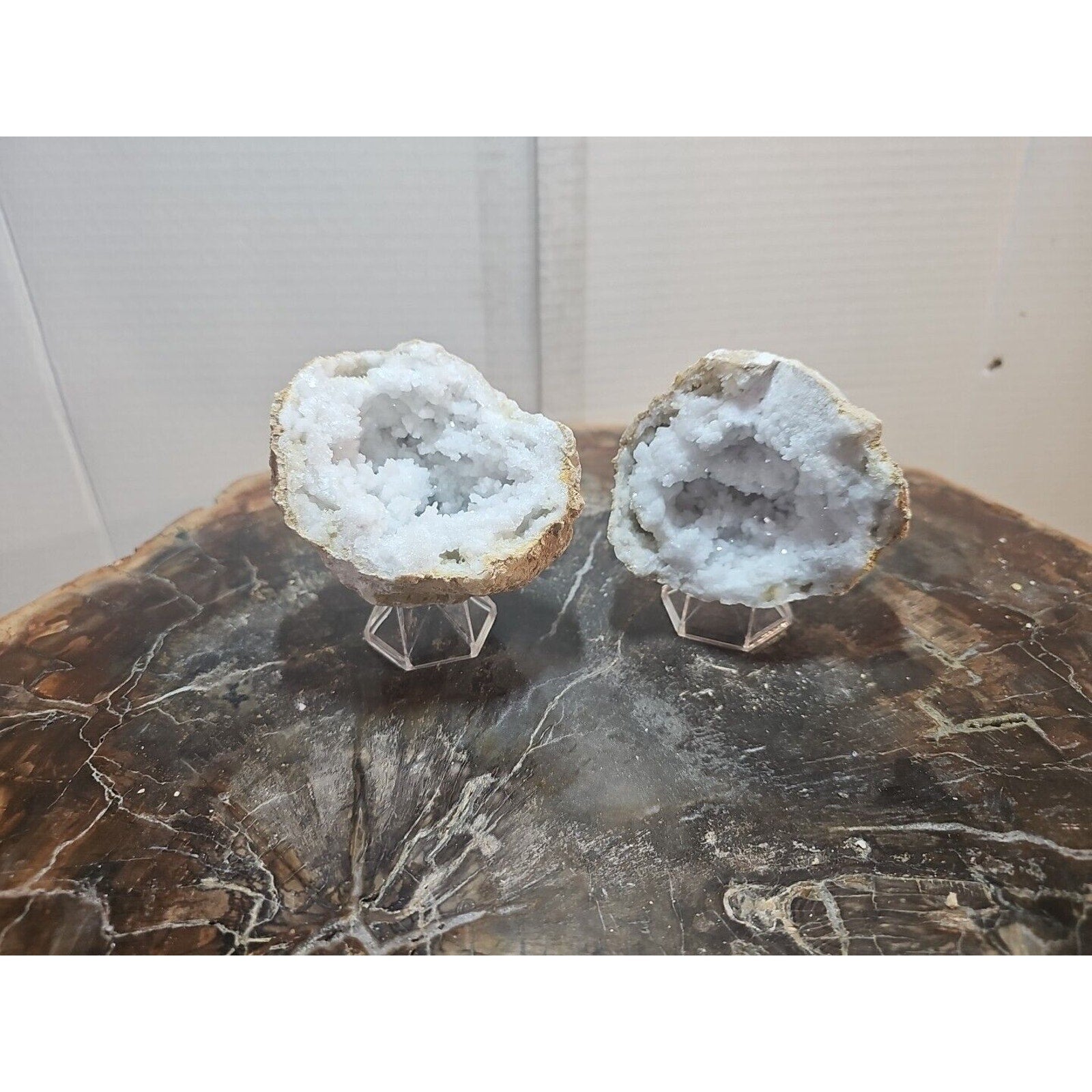 Moroccan Quartz Geode Pair with Display Stands — 1.18 lbs | CrystalCloud Company | Geodes & Clusters | Wiccan Center