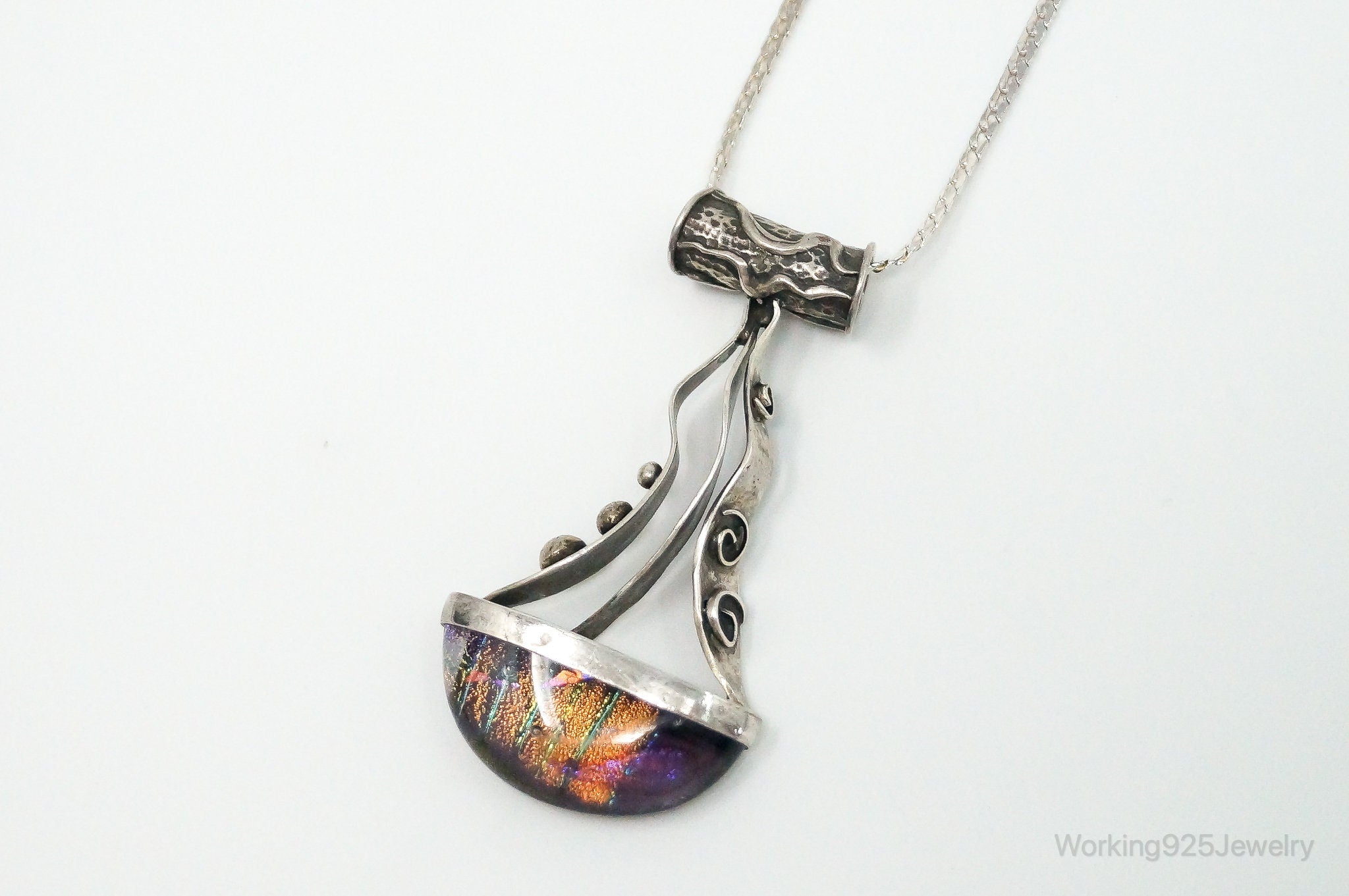 RARE Design Nancy E Foster Modernist Glass Sterling Silver Chain Necklace | Jewelry > Necklaces > Pendants | Wiccan Center