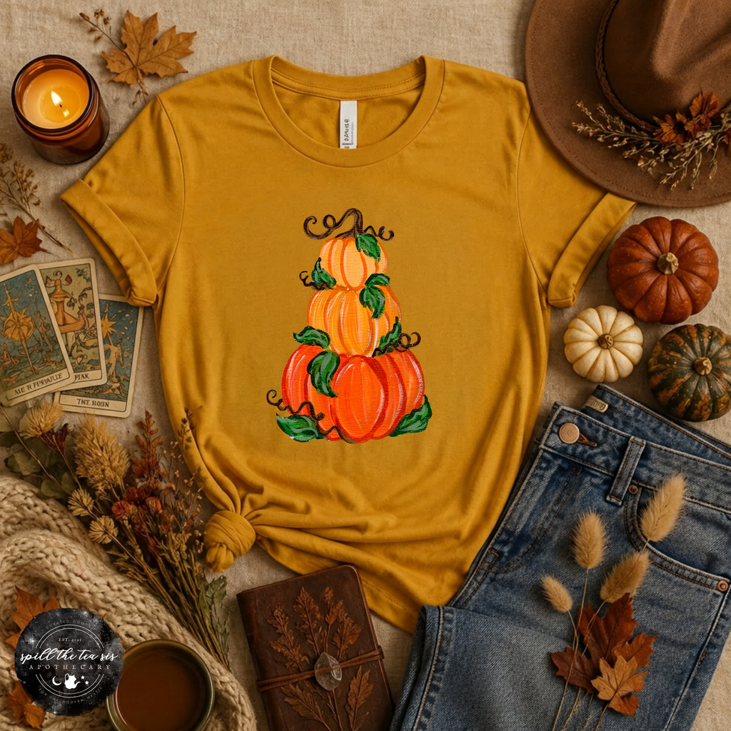 Pumpkin Trio Stack Tee | Vintage Autumn Pumpkin Graphic T-Shirt