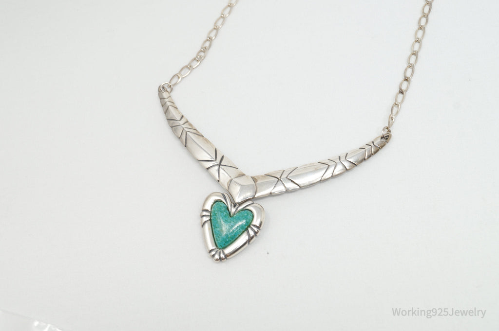 Vintage Designer Carolyn Pollack Turquoise Heart Sterling Silver Necklace | Jewelry > Necklaces | Wiccan Center