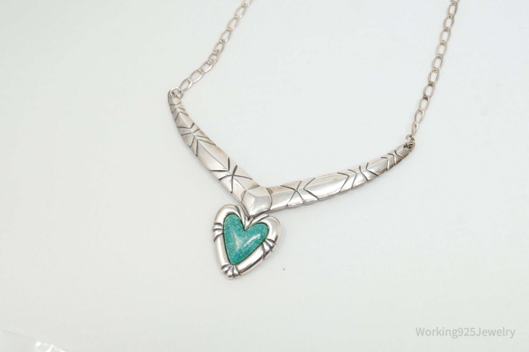 Vintage Designer Carolyn Pollack Turquoise Heart Sterling Silver Necklace | Jewelry > Necklaces | Wiccan Center