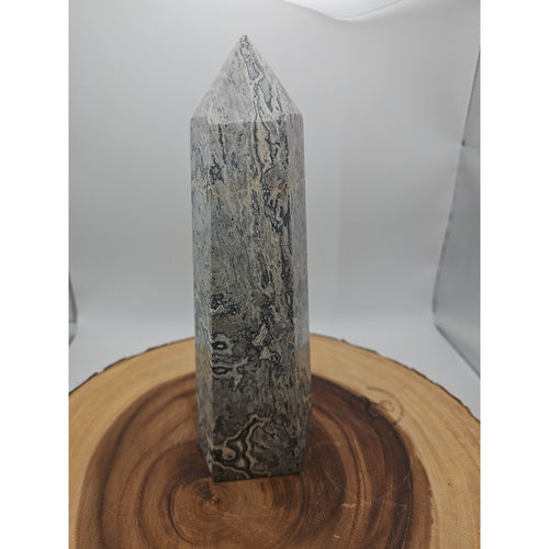 3.81LB 1Pcs Natural Gray Crazy Lace Jasper Crystal Point Tower Healing | Crystal Points & Towers | Wiccan Center