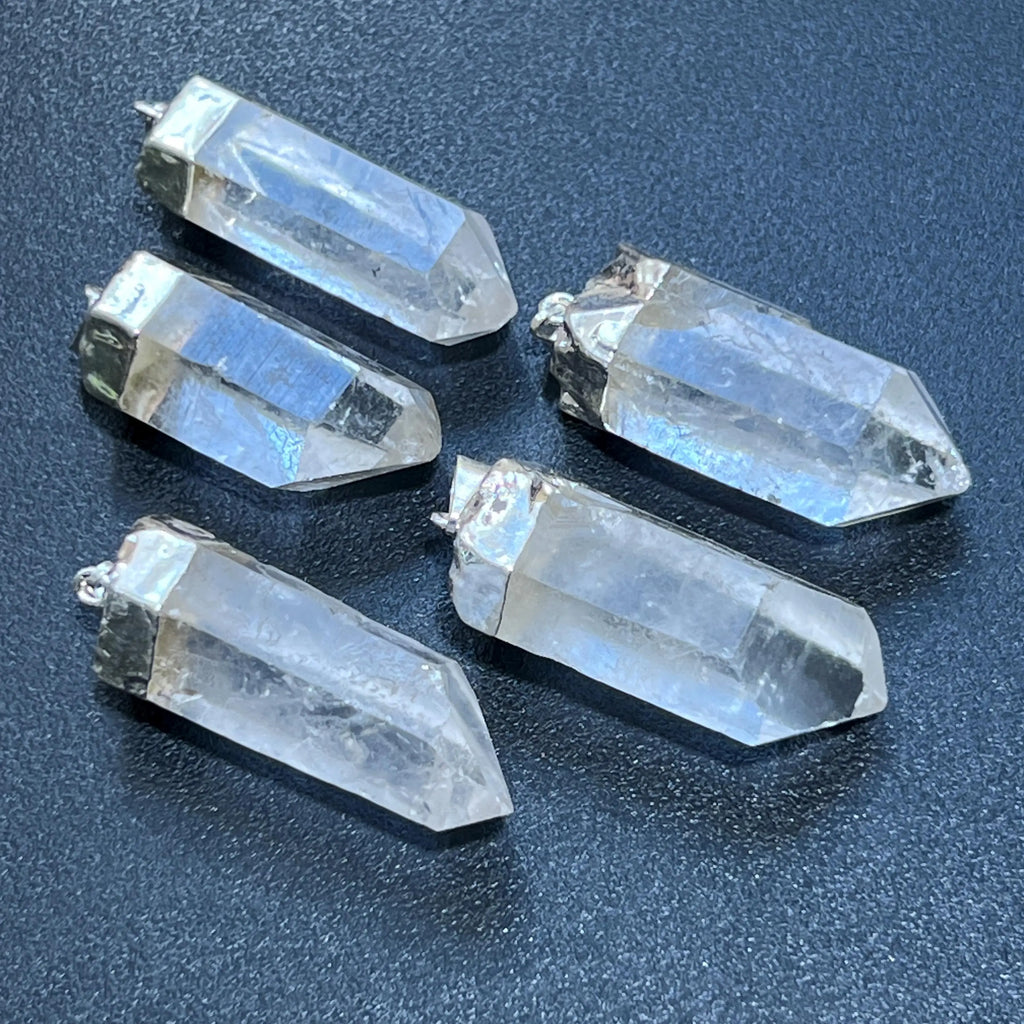 Quartz Crystal Point Pendant (Silver Plated) Gemstone Jewelry Necklace Charm Supply | Craft Supplies & Tools > Beads, Gems & Cabochons > Charms & Pendants > Pendants | Wiccan Center