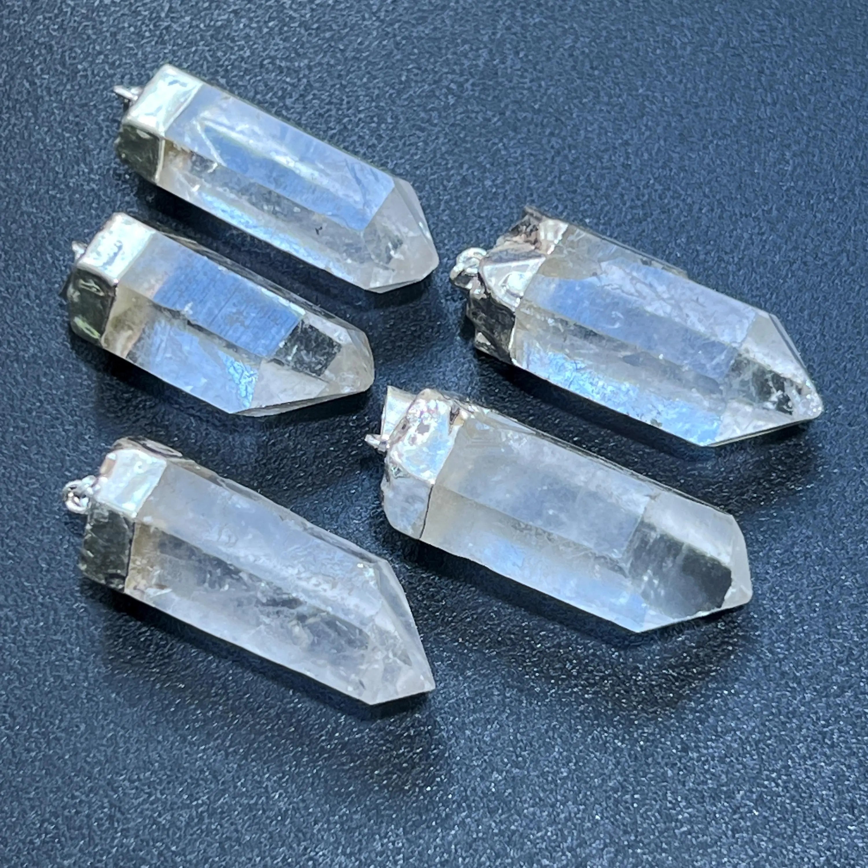 Quartz Crystal Point Pendant (Silver Plated) Gemstone Jewelry Necklace Charm Supply | Craft Supplies & Tools > Beads, Gems & Cabochons > Charms & Pendants > Pendants | Wiccan Center