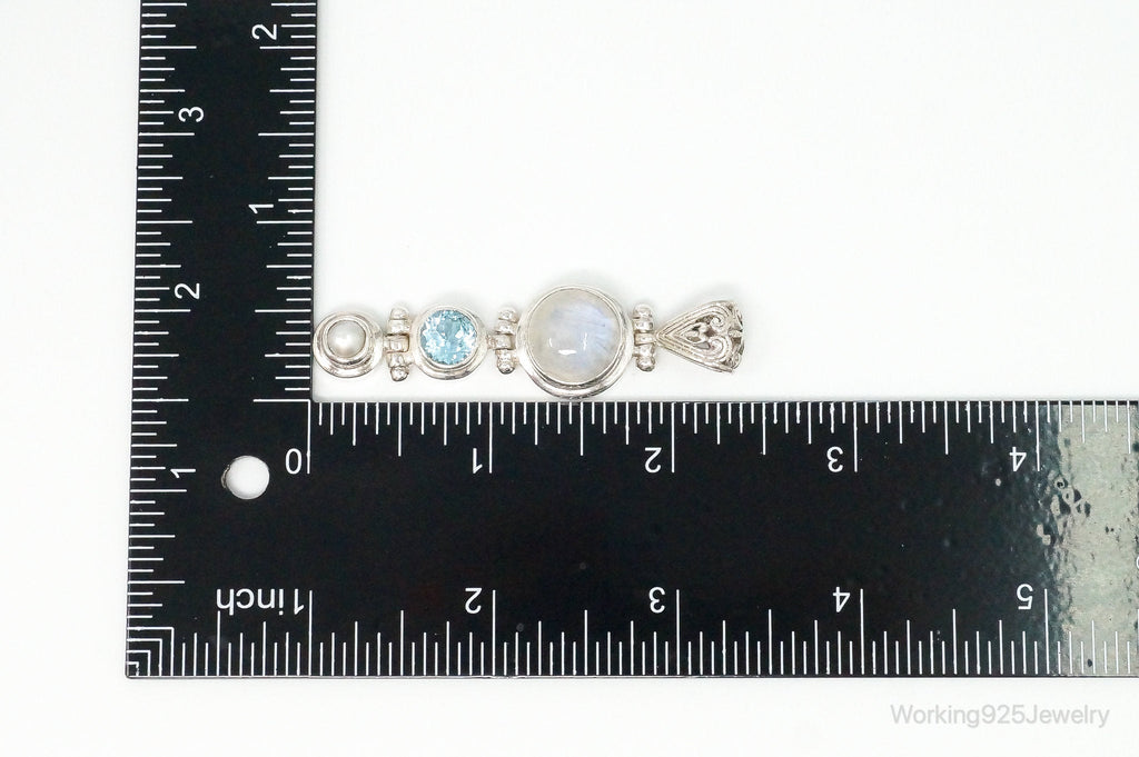 Large Designer SJ Blue Topaz Moonstone Pearl Sterling Necklace Pendant | Jewelry > Necklaces > Pendants | Wiccan Center