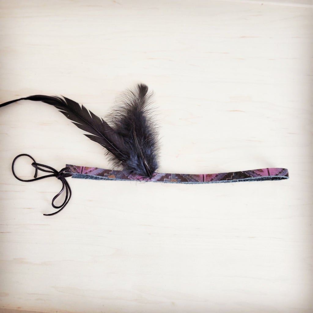 Genuine Leather Magenta Navajo w/ Black Feathers 954w | Hat Band | Wiccan Center