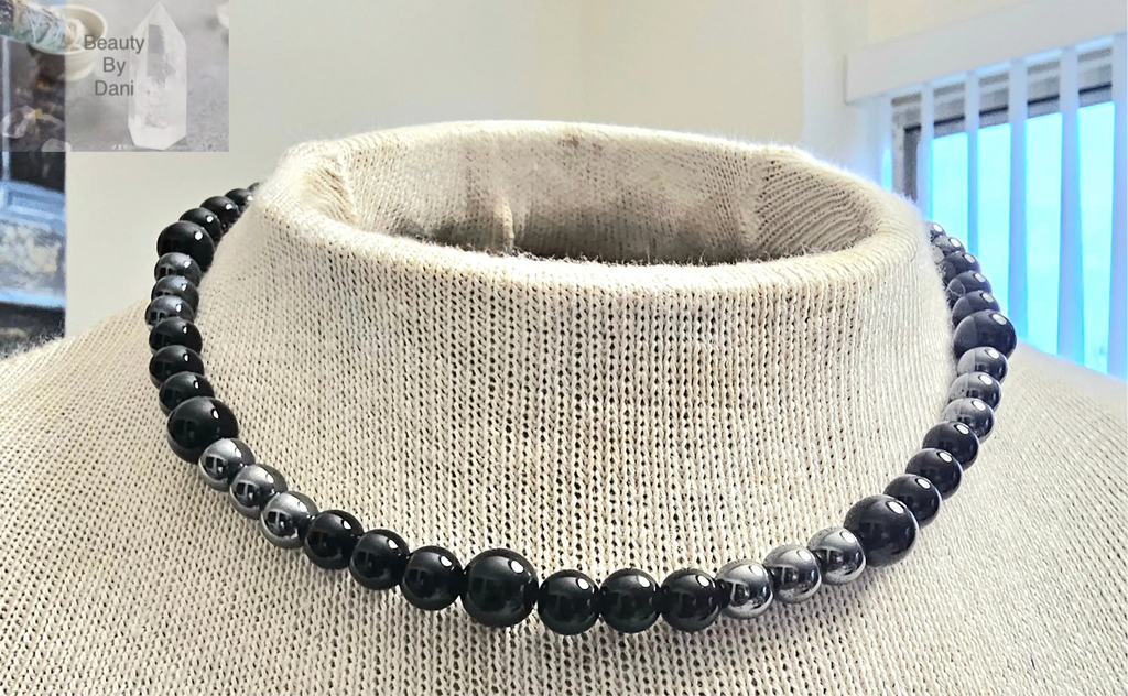 Blackstone and Hematite Necklace - 18 Inch Beads