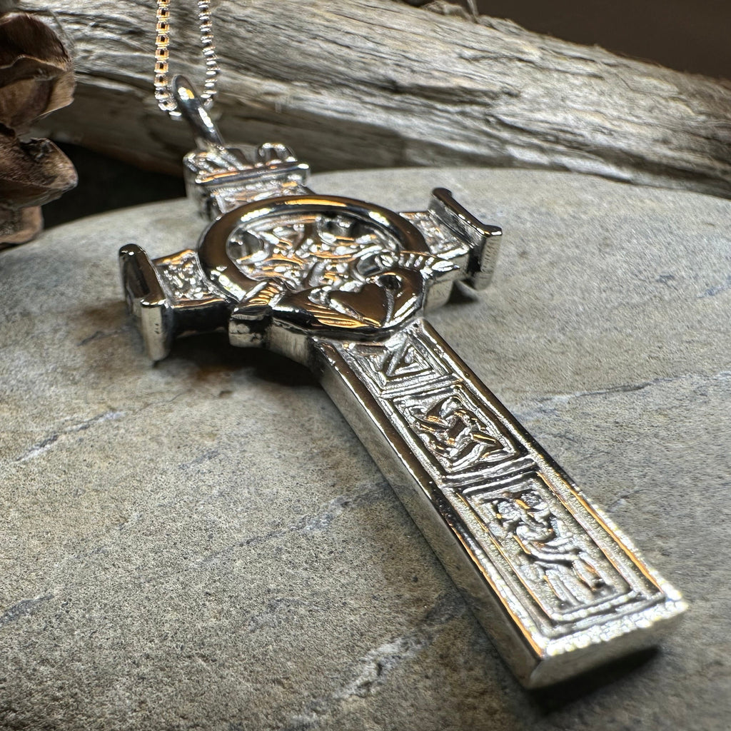 Large Artisan Irish Claddagh Cross Necklace - Made in Ireland | Pendant | Wiccan Center