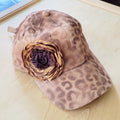 Hand-Painted Leopard Suede Baseball Cap w/ Flowers Tan 986L | Hat | Wiccan Center