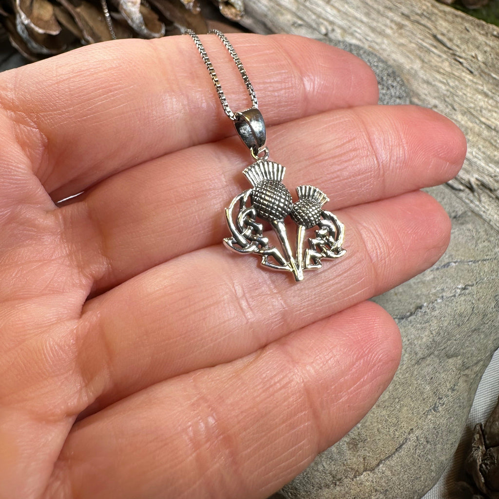 Maisie Double Scottish Thistle Necklace in Sterling Silver | Pendant | Wiccan Center