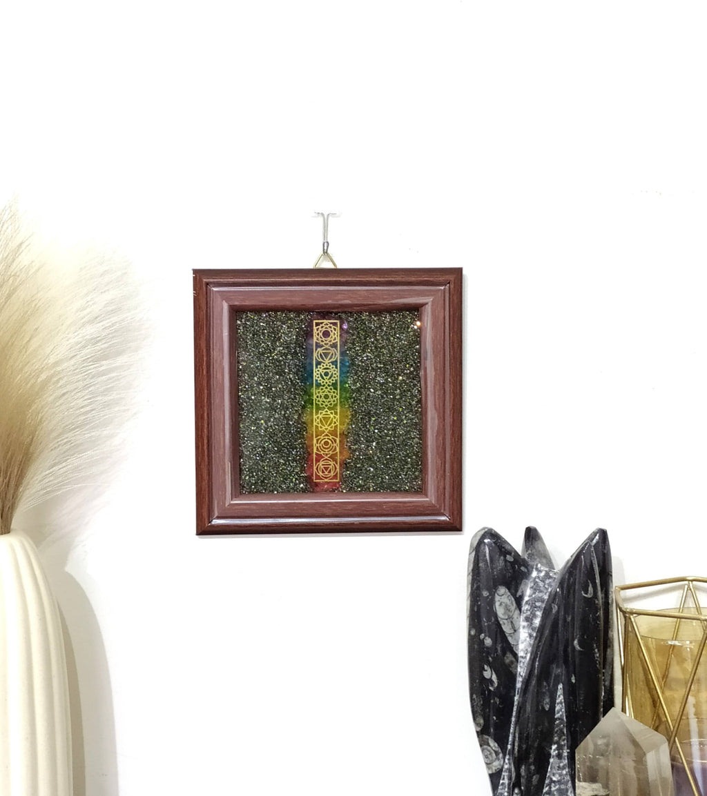 Pyrite Frame Raw Pyrite with 7 Chakra Pyrite Dust Plate