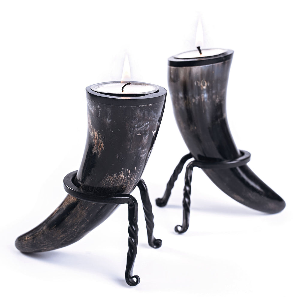 Viking Candle Holders – Ox Horn Tealight Set of 2