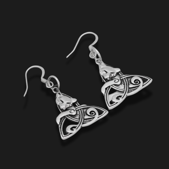 Celtic Cat on Triquetra Stainless Steel Earrings | Earrings | Wiccan Center