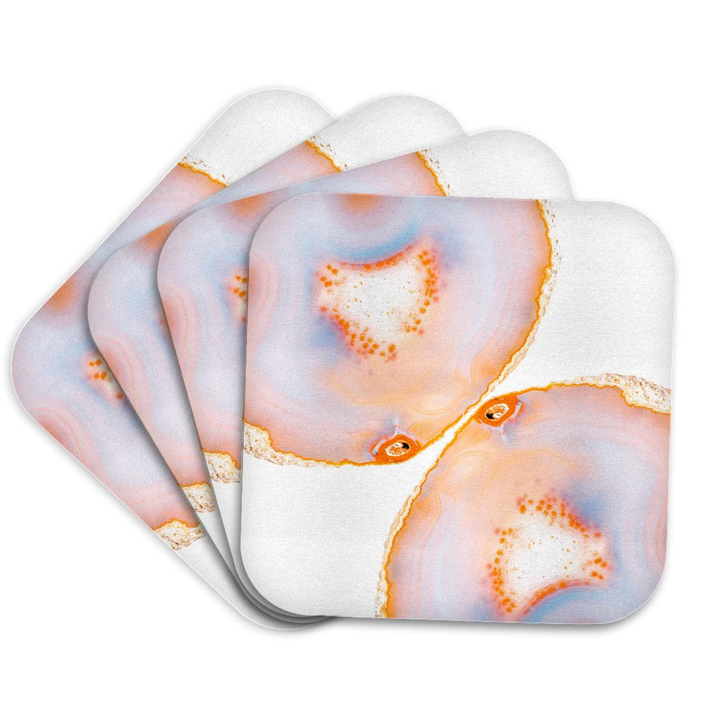 3dRose Uta Naumann Faux Glitter Pattern - Image of Trendy Pink Yellow Agate Gemstone Rock Quartz on White - Coasters