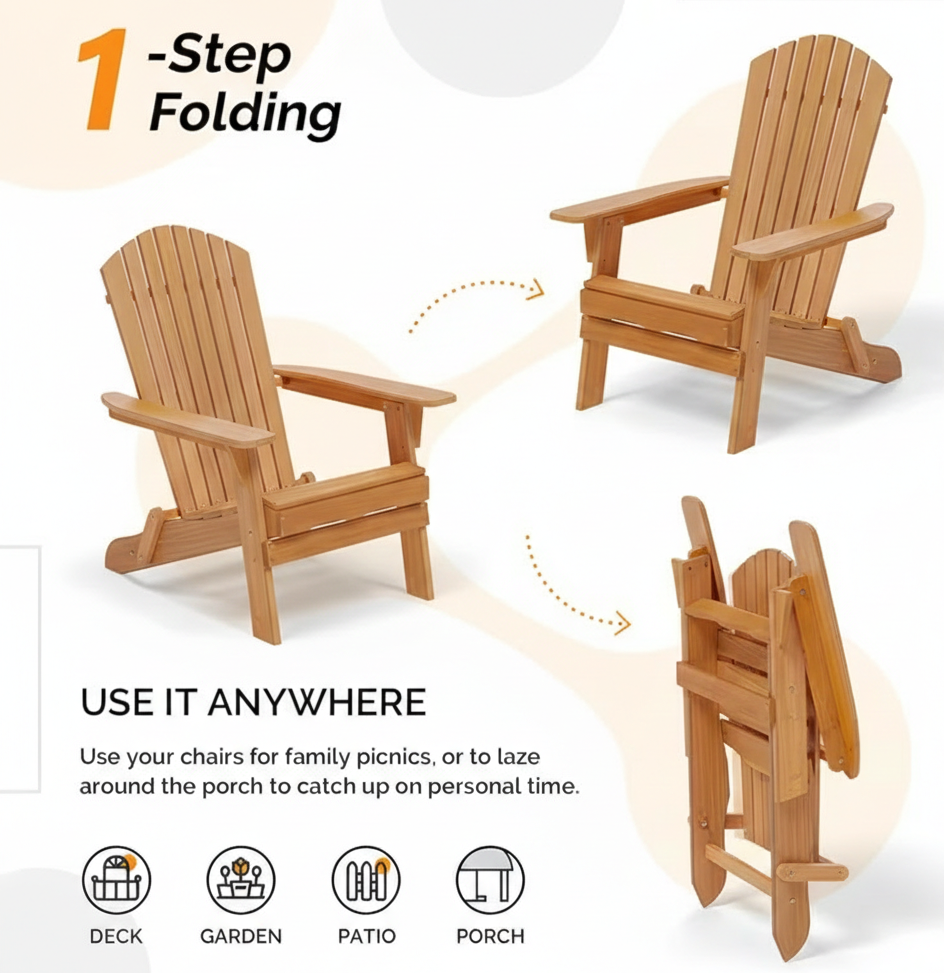 Folding Adirondack Chair – Outdoor Patio Yard Deck Beach Lawn | Home | Wiccan Center