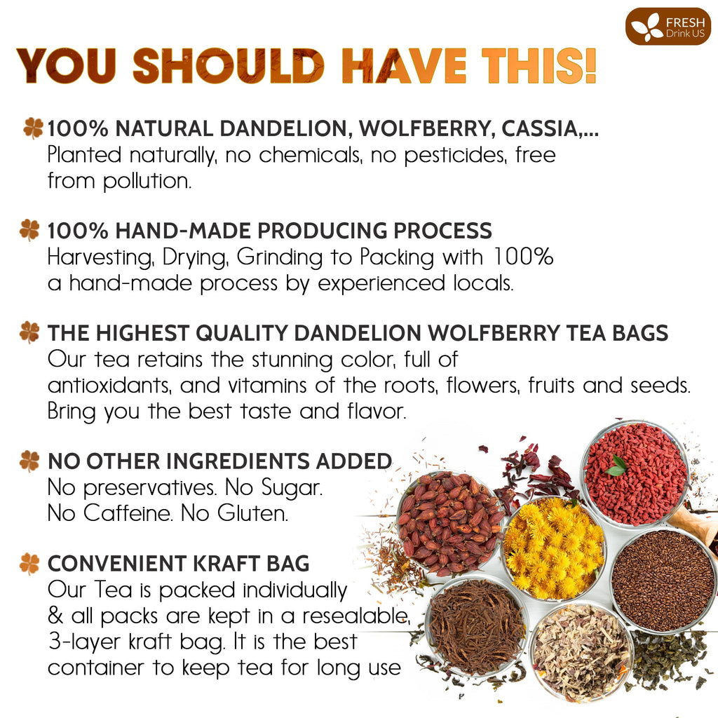 Dandelion Wolfberry Tea - a Natural Blend of Six Herbal Ingredients, Dandelion, Licorice, Cassia, Wolfberry Supports Kidneys & Liver Health (PCOS, Pregnancy, Fibroids, PMS, Menstrual Cycle, Mood), Hormone Balance Tea Beverage | Tea | Wiccan Center