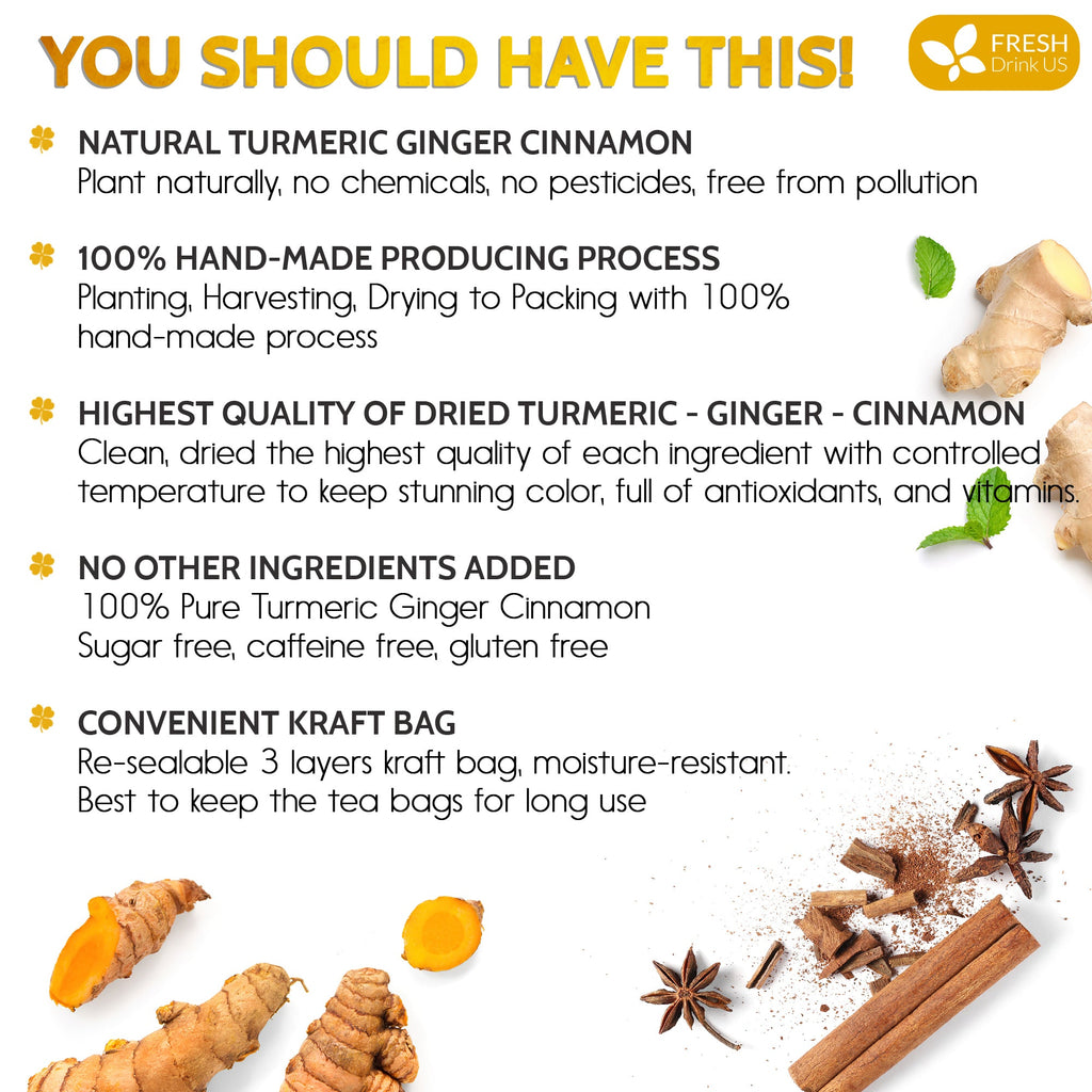 Turmeric, Ginger, Cinnamon Tea, Tea Bags, 100% Natural, Hand-made Blend of Turmeric, Ginger, and Cinnamon. Eco-conscious Tea Bags. Turmeric Ginger Herbal Tea. No Sugar, No Caffeine, No Gluten, Vegan. | Tea | Wiccan Center