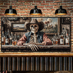Skeleton Cowboy Barman At Western Saloon Wall Art | Canvas | Wiccan Center