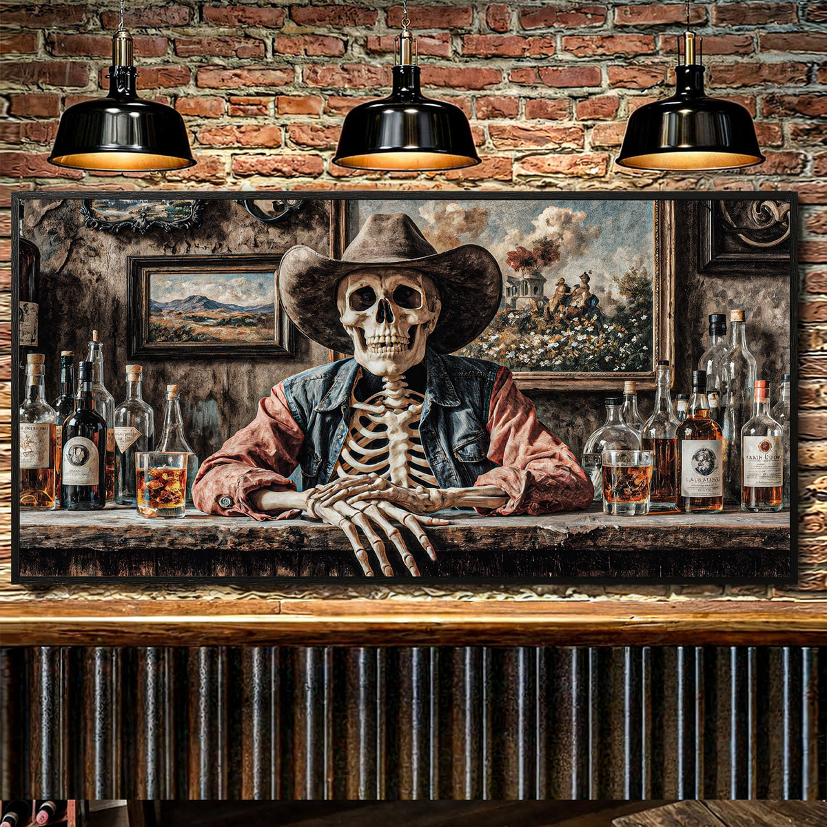 Skeleton Cowboy Barman At Western Saloon Wall Art | Canvas | Wiccan Center
