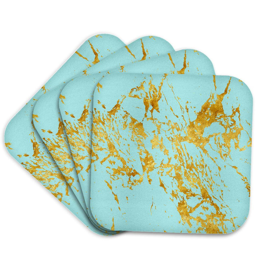 3dRose Uta Naumann Faux Glitter Pattern - Art Print of Chic Trendy Gold Glitter Veins on Teal Marble Agate Quartz - Coasters