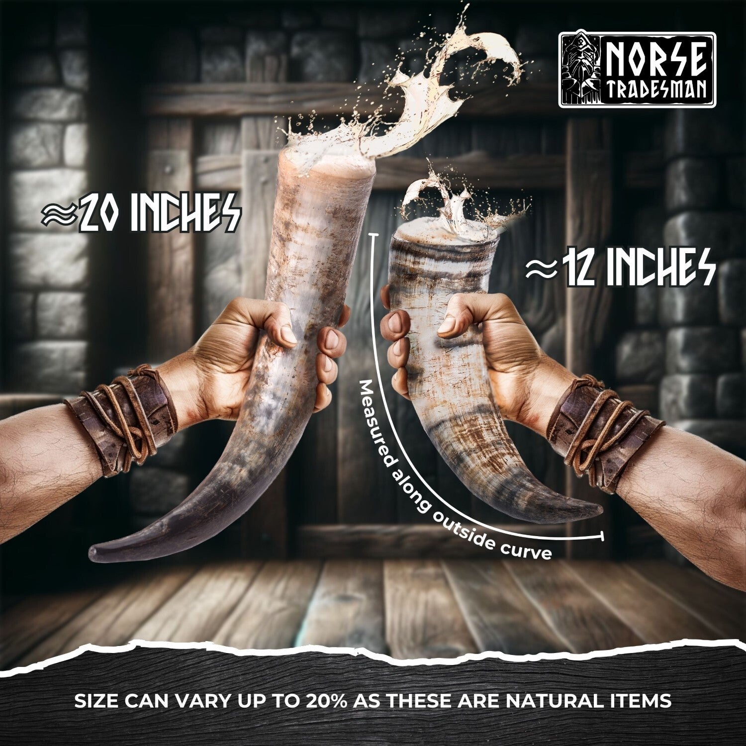 Curved Drinking Horn Bundle with Stand & Holster