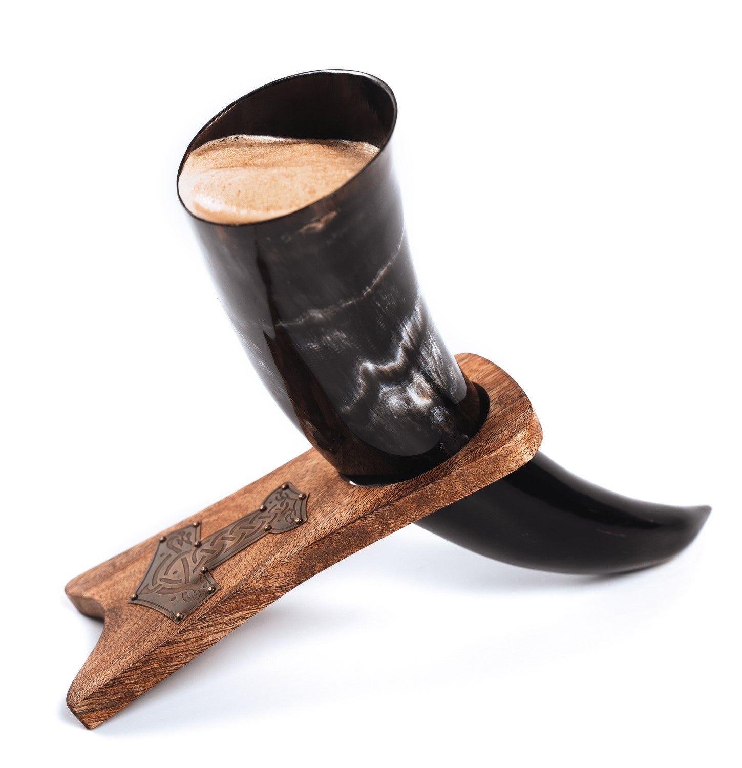 Viking Drinking Horn – Ox Horn with Wooden Stand