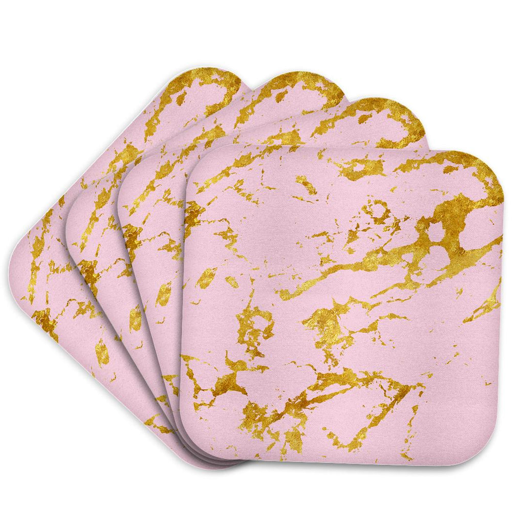 3dRose Uta Naumann Faux Glitter Pattern - Image of Gold Glitter Veins on Pink Marble Agate Gemstone Quartz - Coasters