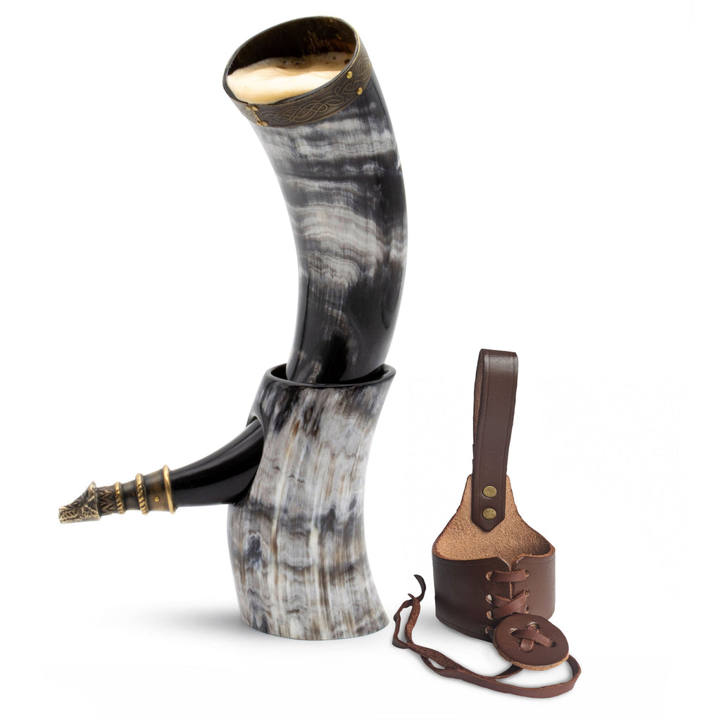 Curved Drinking Horn Bundle with Stand & Holster | Kitchen | Wiccan Center