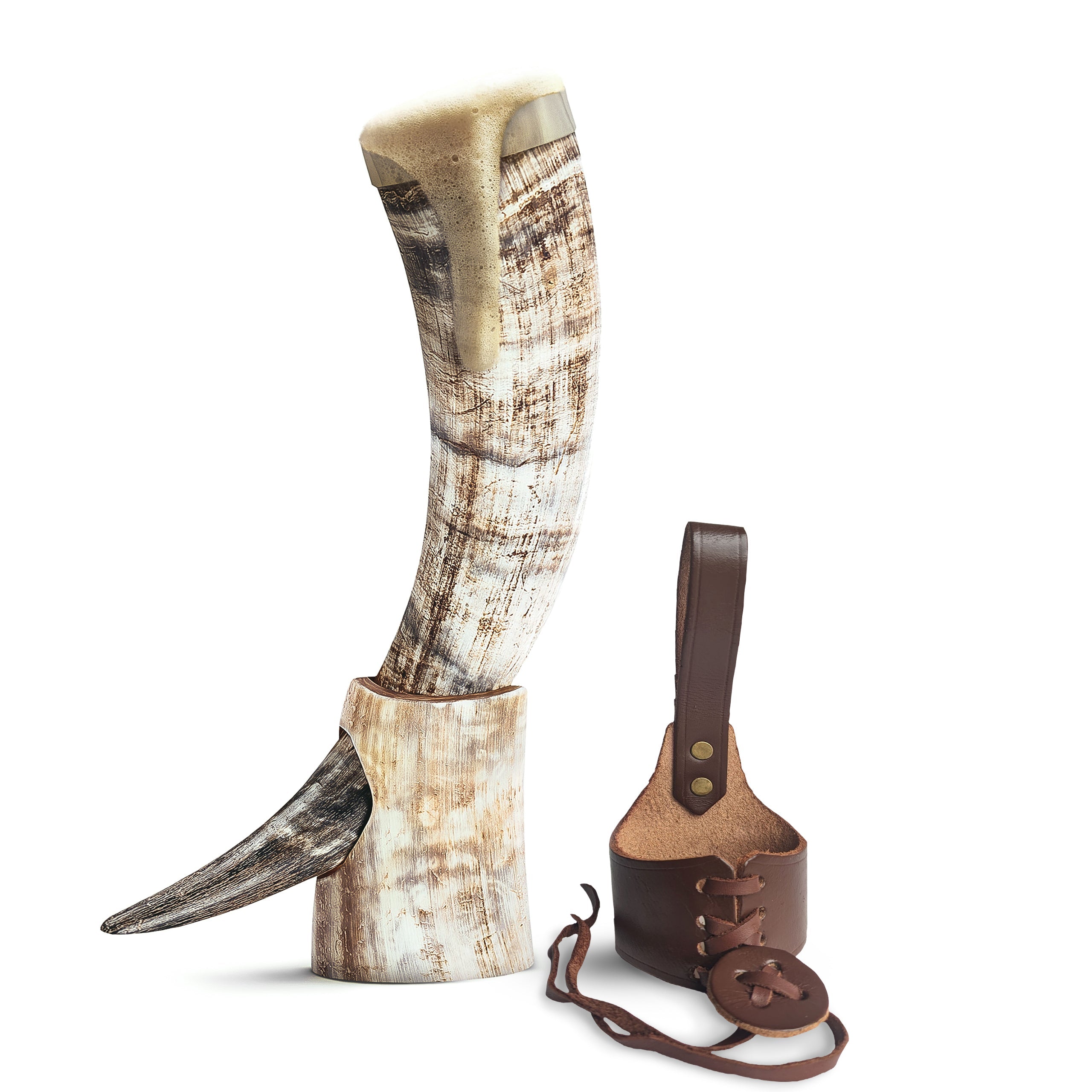 Curved Drinking Horn Bundle with Stand & Holster