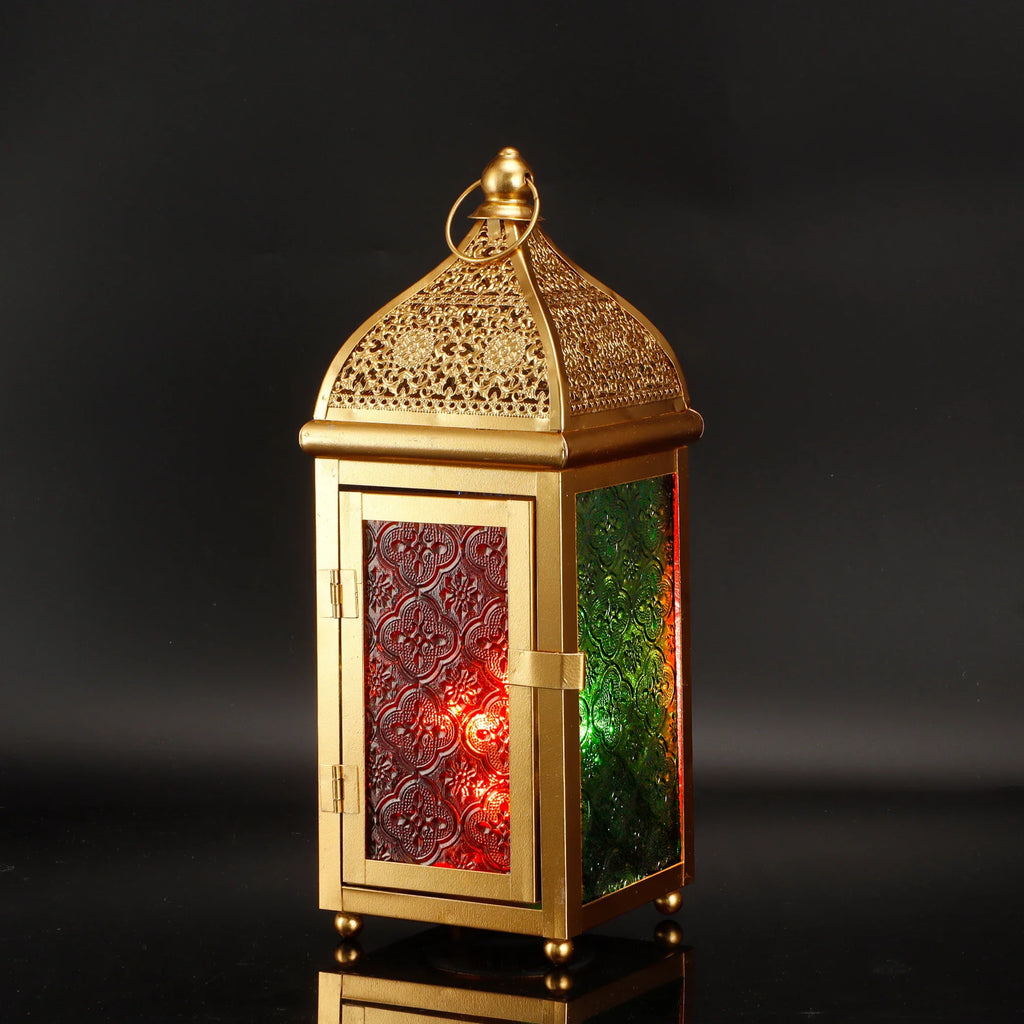 Gold Moroccan Lantern 12" H Battery Operated Decorative Lantern | Candle Holder | Wiccan Center