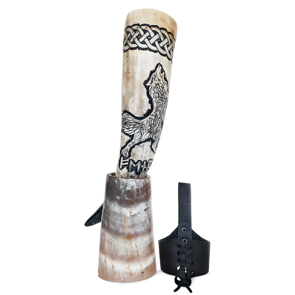 Curved Drinking Horn Bundle with Stand & Holster | Kitchen | Wiccan Center