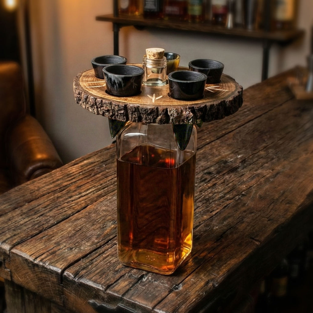Viking Shot Glass Set – Ox Horn Shots with Rune Tray