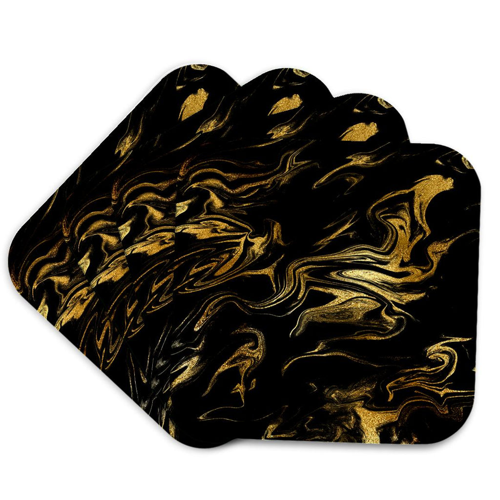 3dRose Uta Naumann Faux Glitter Pattern - Image of Chic Trendy Gold Glitter Veins on Black Marble Agate Gemstone - Coasters