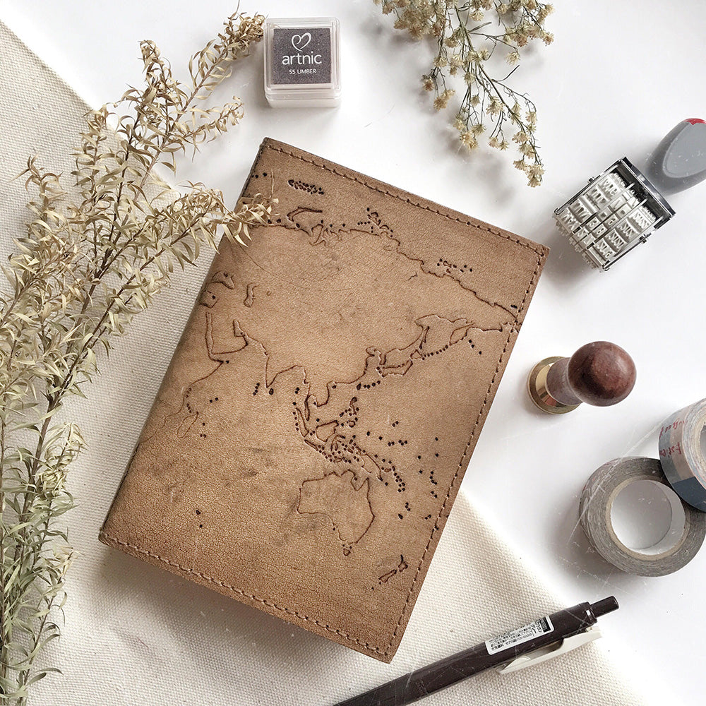 Vintage World Map 7x5 Handmade Leather Journal | Journal | Wiccan Center