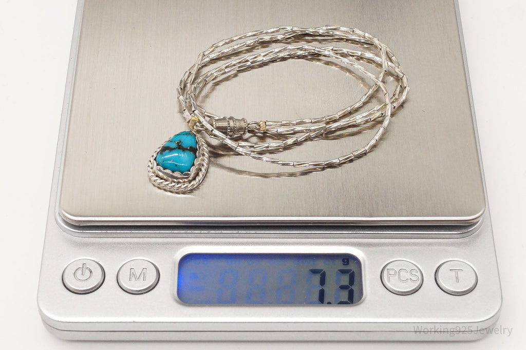 Vintage Native American Herbert Tsosie Blue Turquoise Sterling Silver Necklace | Jewelry > Necklaces | Wiccan Center
