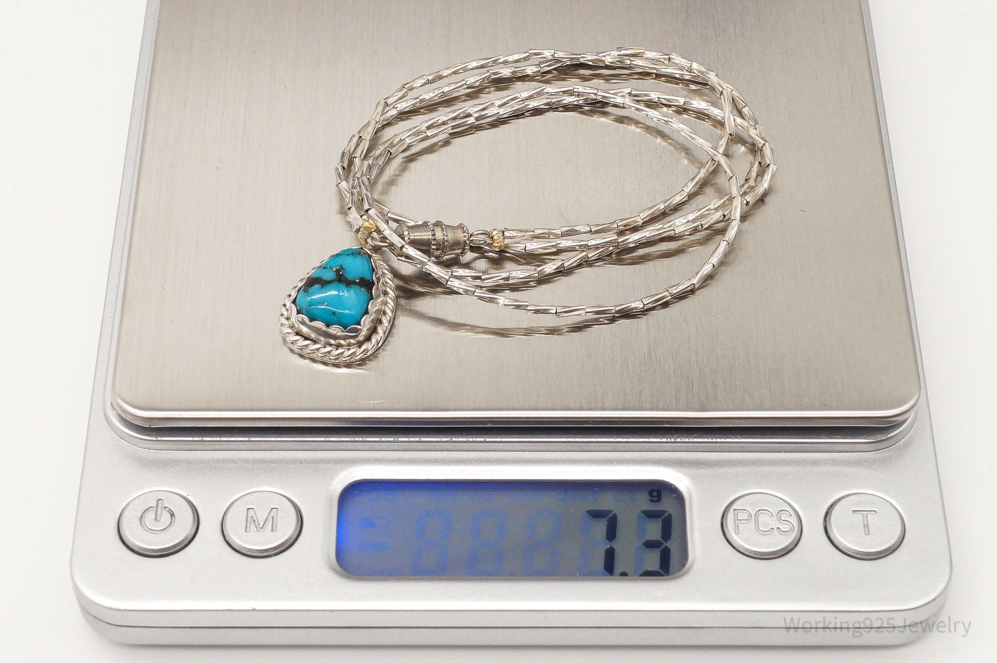 Vintage Native American Herbert Tsosie Blue Turquoise Sterling Silver Necklace | Jewelry > Necklaces | Wiccan Center