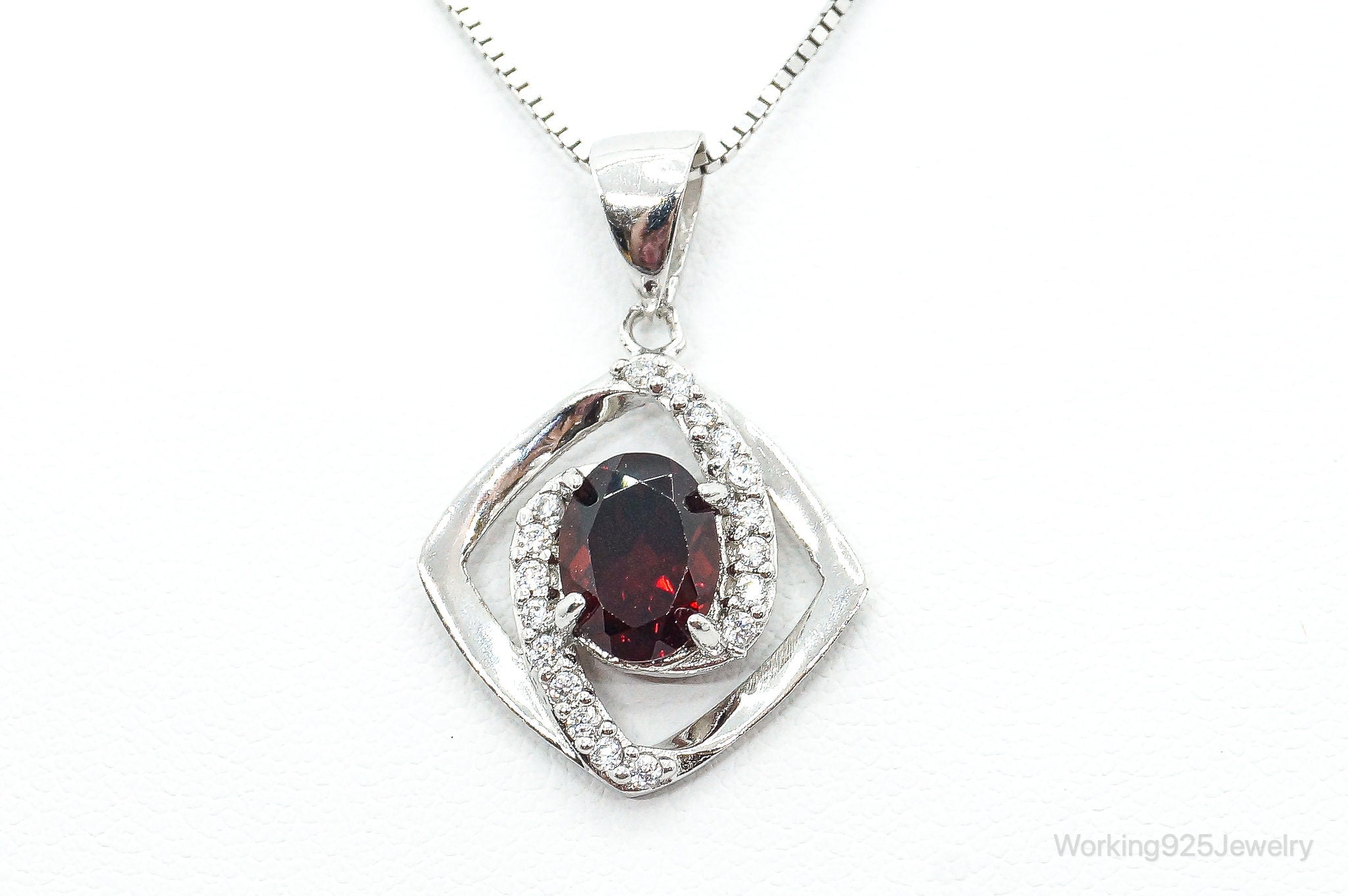 Garnet Cubic Zirconia Sterling Silver Necklace | Jewelry > Necklaces > Pendants | Wiccan Center