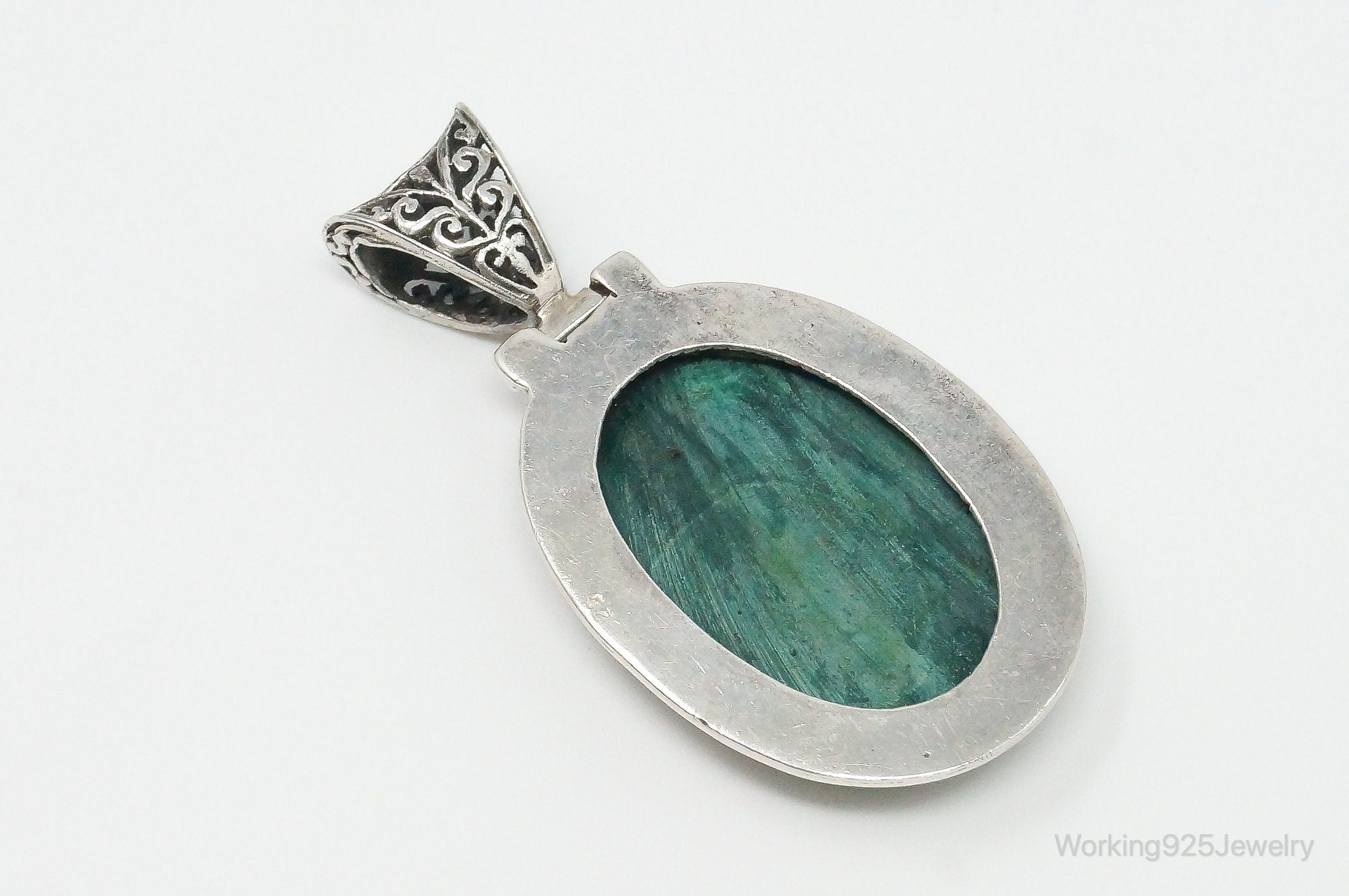 Large Vintage Malachite Sterling Silver Necklace Pendant | Jewelry > Necklaces > Pendants | Wiccan Center