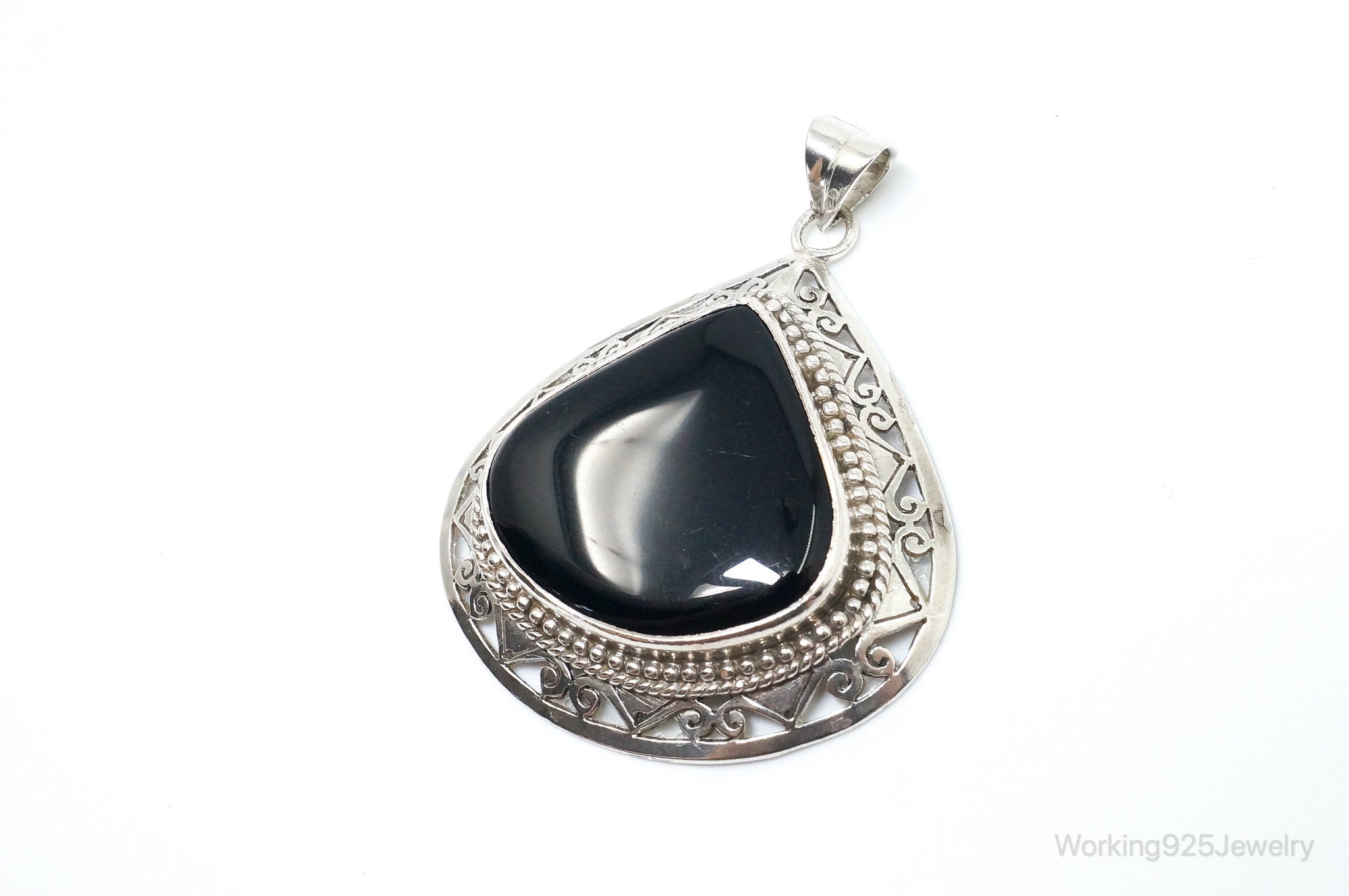 Large Vintage Black Onyx Bali Style Sterling Silver Necklace Pendant | Jewelry > Necklaces > Pendants | Wiccan Center