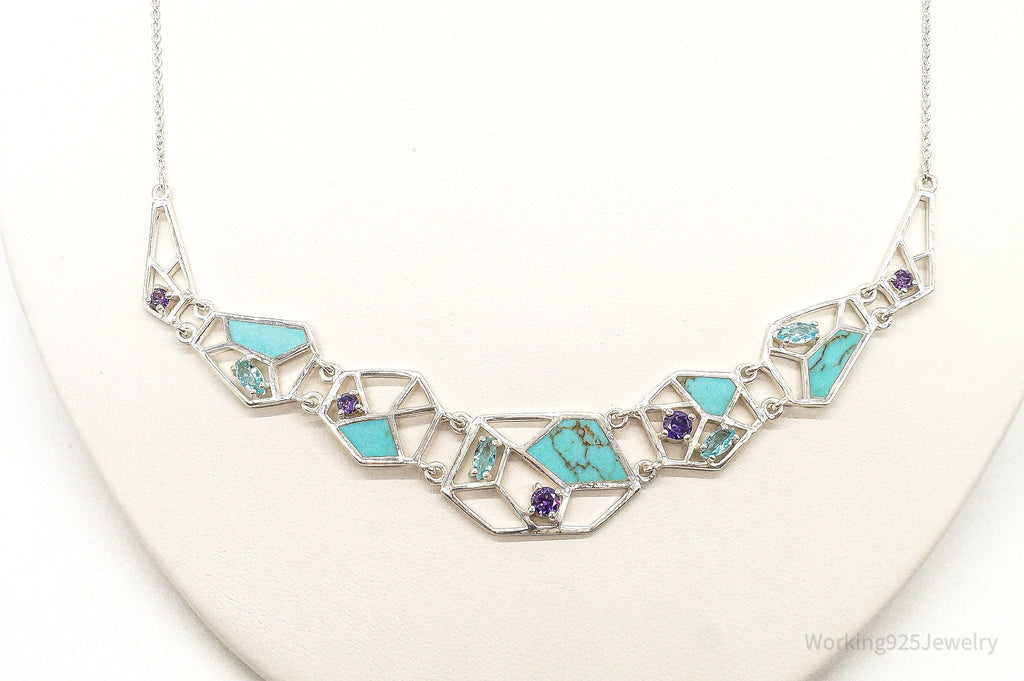 Amethyst Blue Topaz Turquoise Modernist Sterling Silver Necklace | Jewelry > Necklaces > Pendants | Wiccan Center
