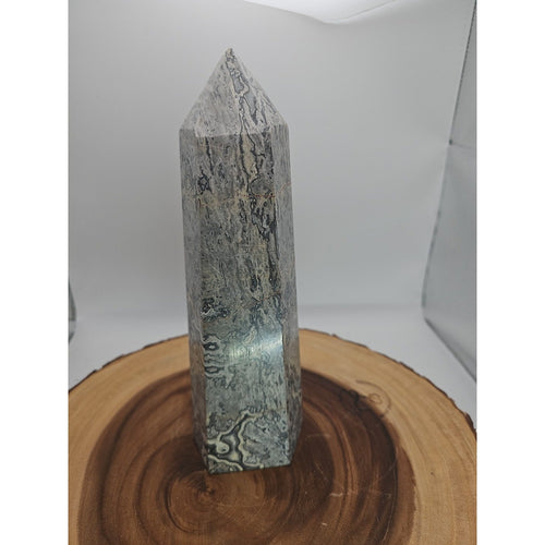 3.81LB 1Pcs Natural Gray Crazy Lace Jasper Crystal Point Tower Healing | Crystal Points & Towers | Wiccan Center