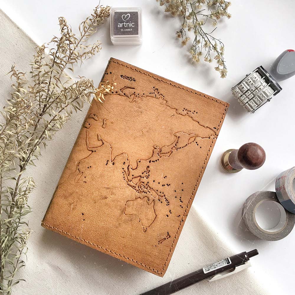 Vintage World Map 7x5 Handmade Leather Journal | Journal | Wiccan Center