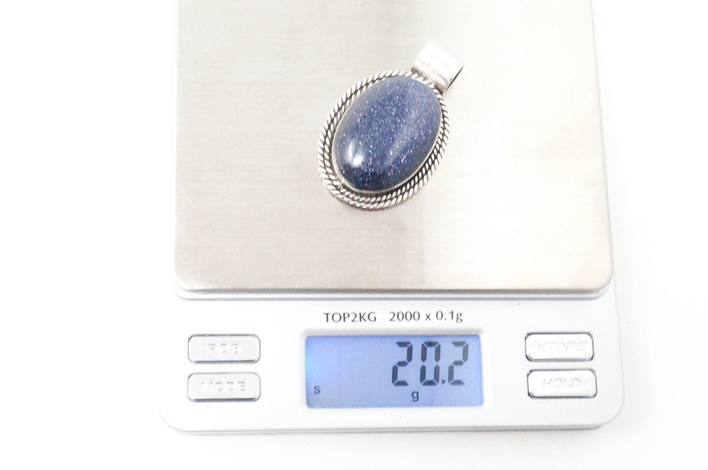 Vintage Handmade Blue Goldstone Sterling Silver Southwestern Necklace Pendant | Jewelry > Necklaces > Pendants | Wiccan Center