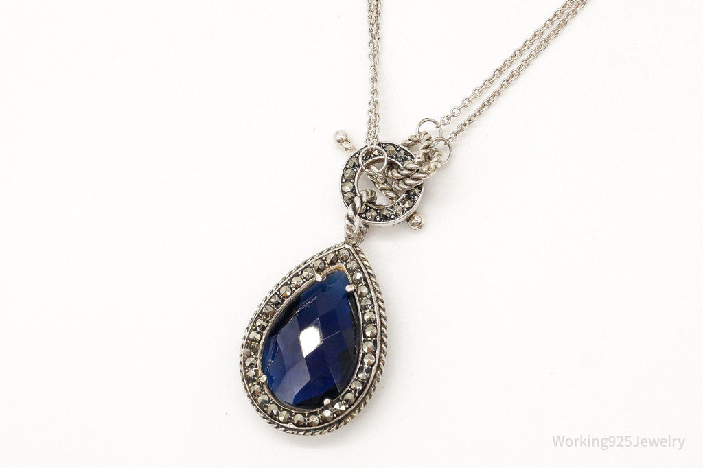 Designer Judith Jack Blue Stone Marcasite Sterling Silver Necklace | Jewelry > Necklaces > Pendants | Wiccan Center