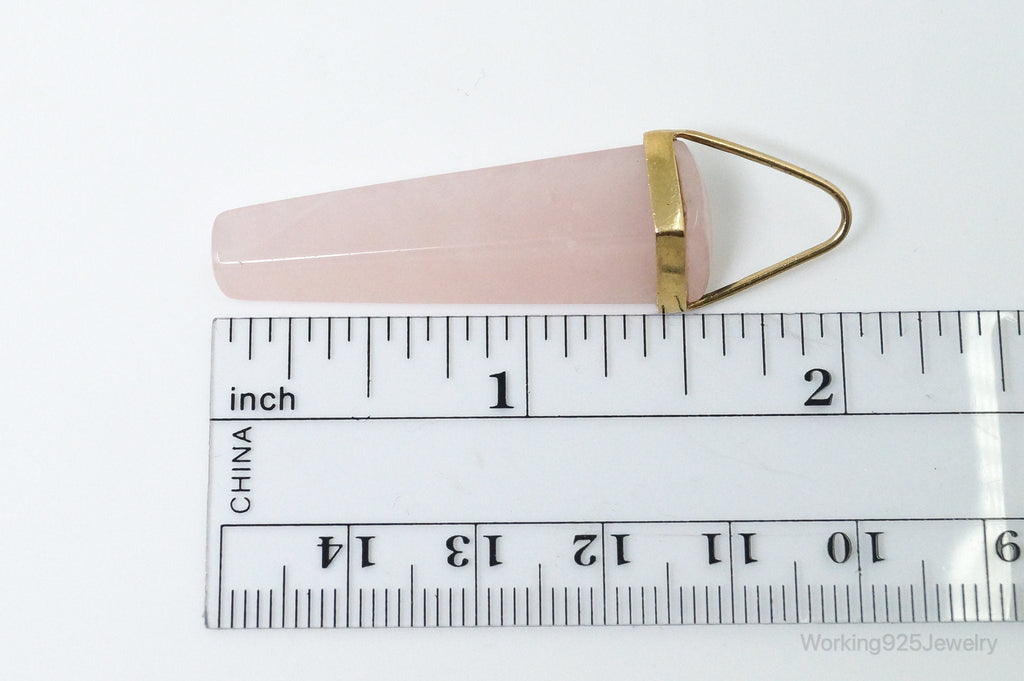 Large Vintage Rose Quartz Gold Wash Sterling Silver Necklace Pendant | Jewelry > Necklaces > Pendants | Wiccan Center