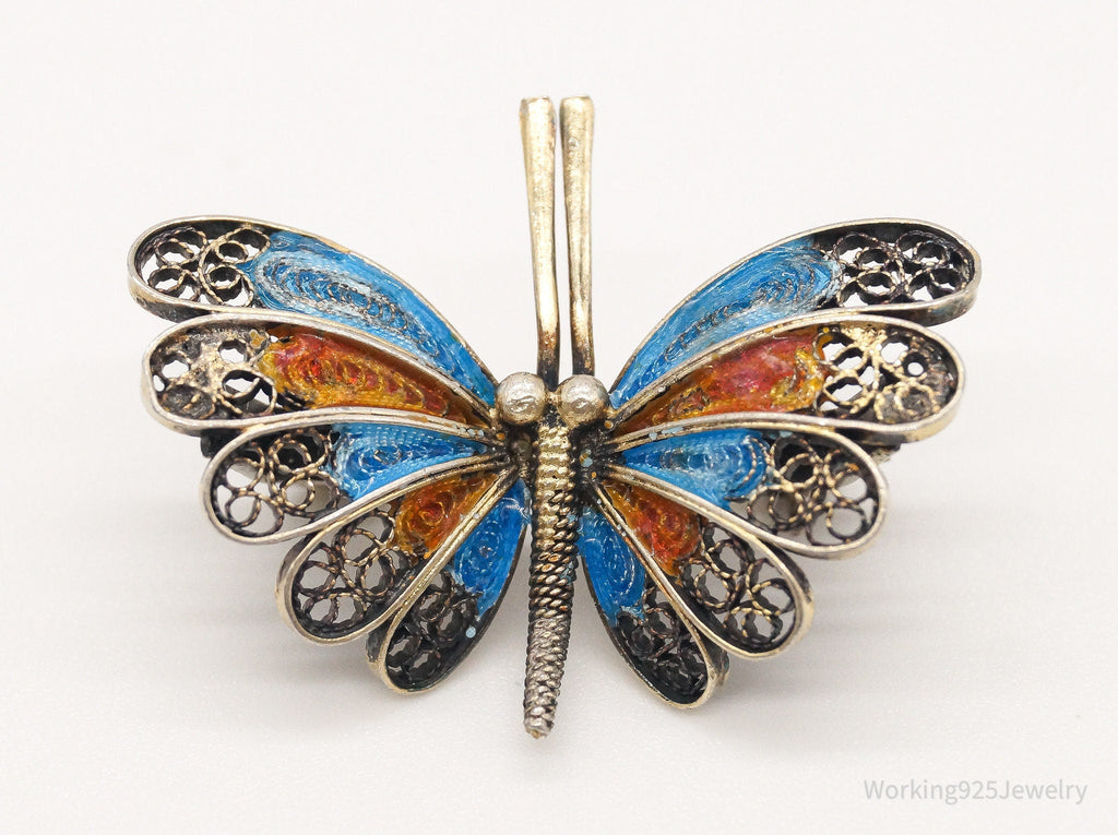 Vintage Butterfly Enamel Gold Wash 800 Silver Filigree Pin Brooch | Jewelry > Brooches, Pins & Clips | Wiccan Center
