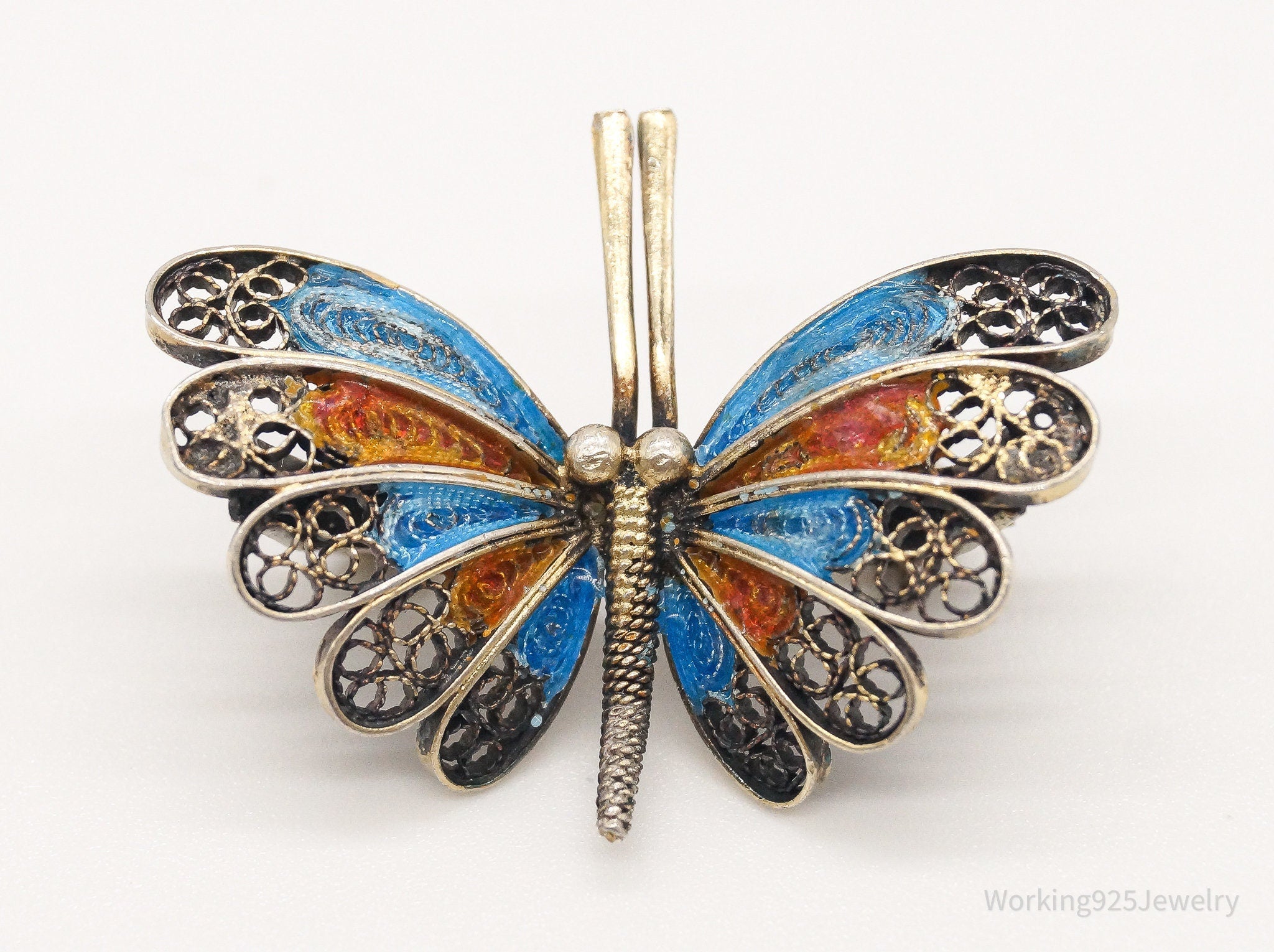 Vintage Butterfly Enamel Gold Wash 800 Silver Filigree Pin Brooch | Jewelry > Brooches, Pins & Clips | Wiccan Center