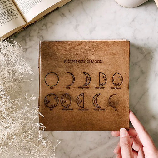 Moon Phases 7x7 Artists Embossed Leather Journal | Journal | Wiccan Center